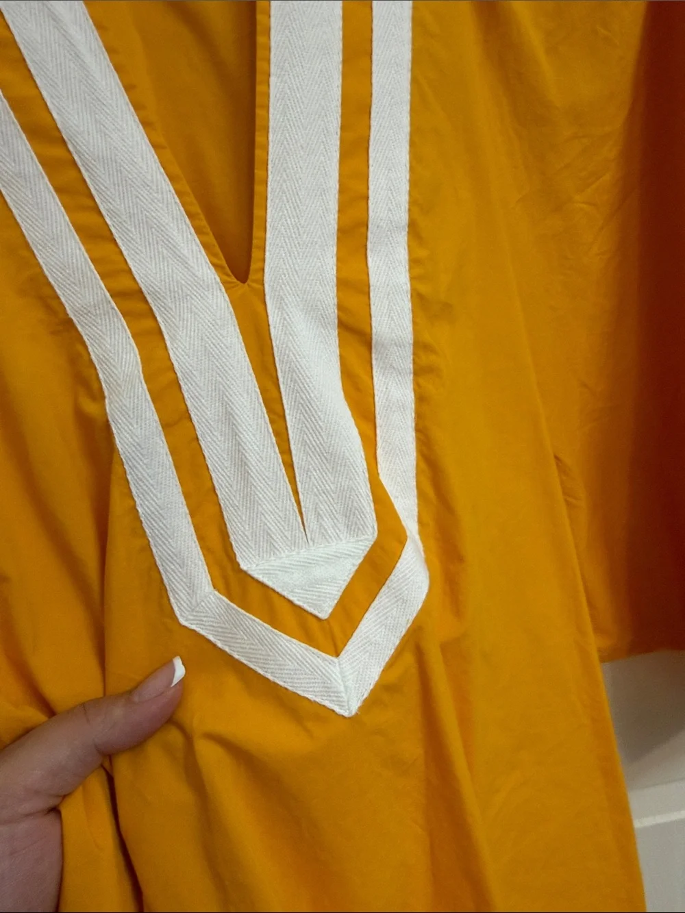 Tory Burch Mustard Yellow V-Neck Tunic with White Trim